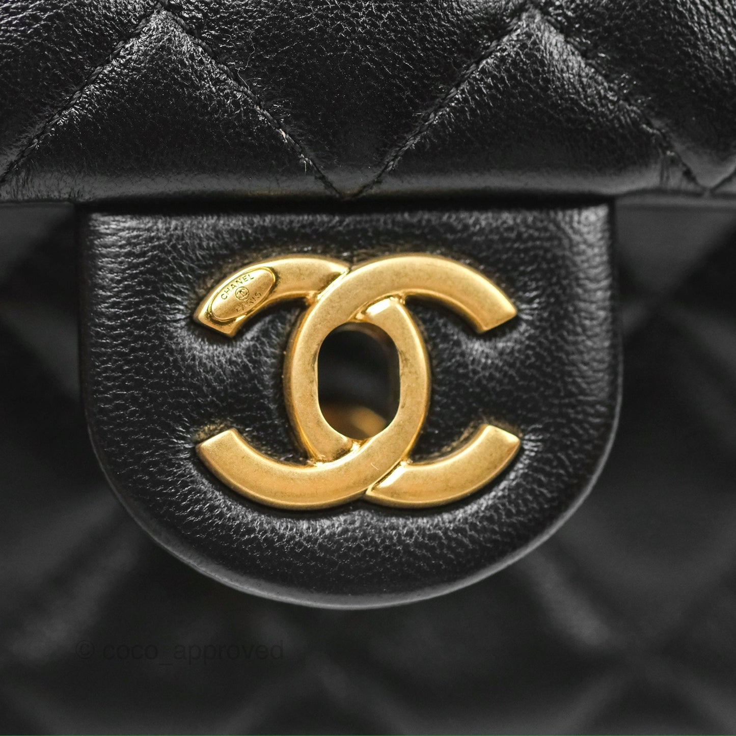 Chanel Mini Flap Bag with Pearl Chain Black Shiny Lambskin Aged Gold Hardware 24P
