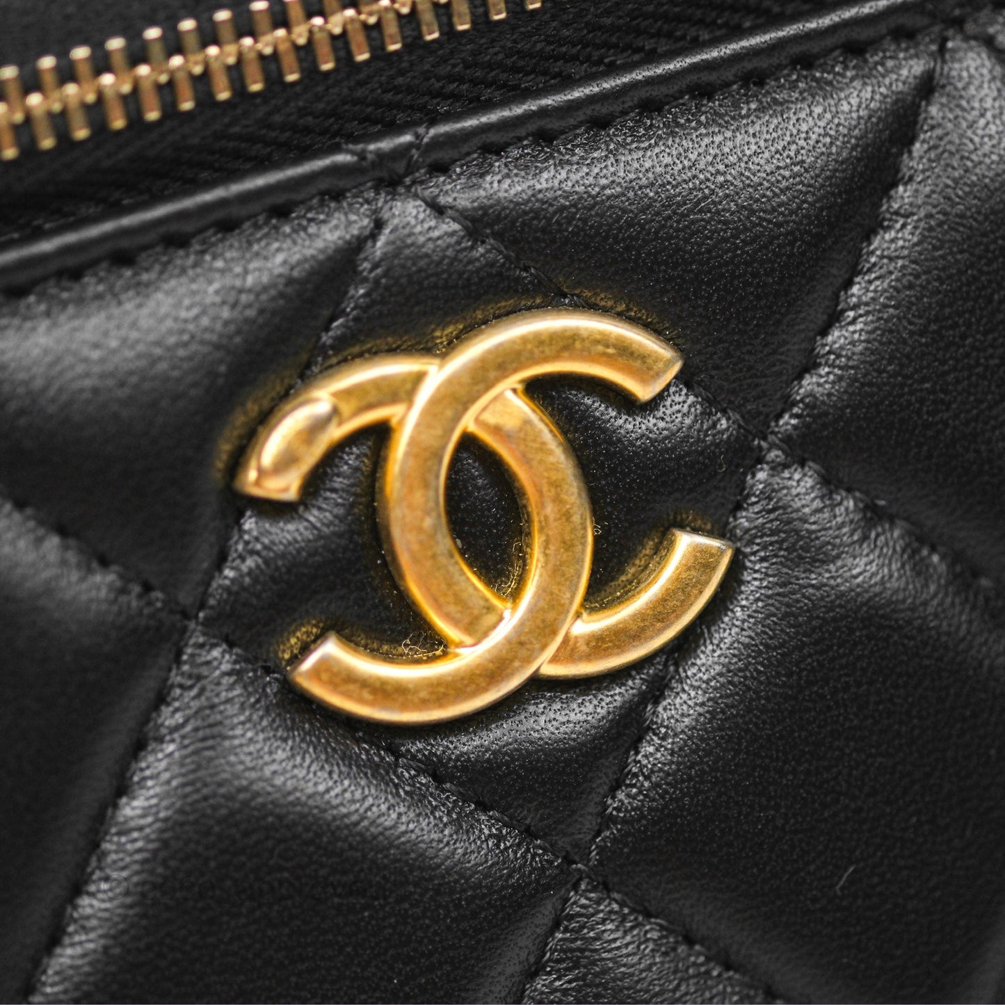 Chanel Vanity Rectangular Top Handle Black Lambskin Aged Gold Hardware