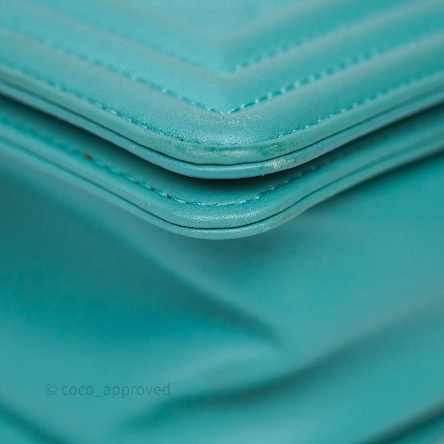 Chanel Medium Boy Quilted Turquoise Calfskin Aged Gold Hardware