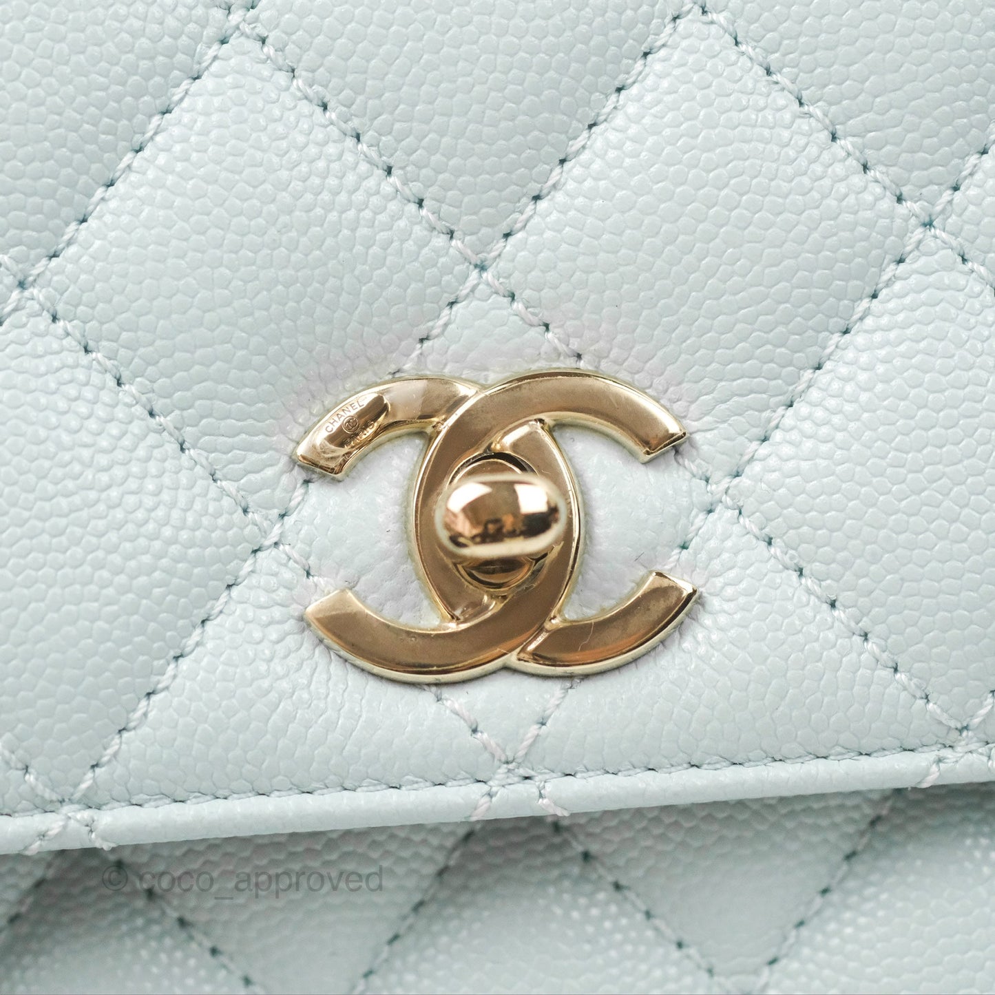 Chanel Small Coco Handle Quilted Light Baby Blue Caviar Gold Hardware