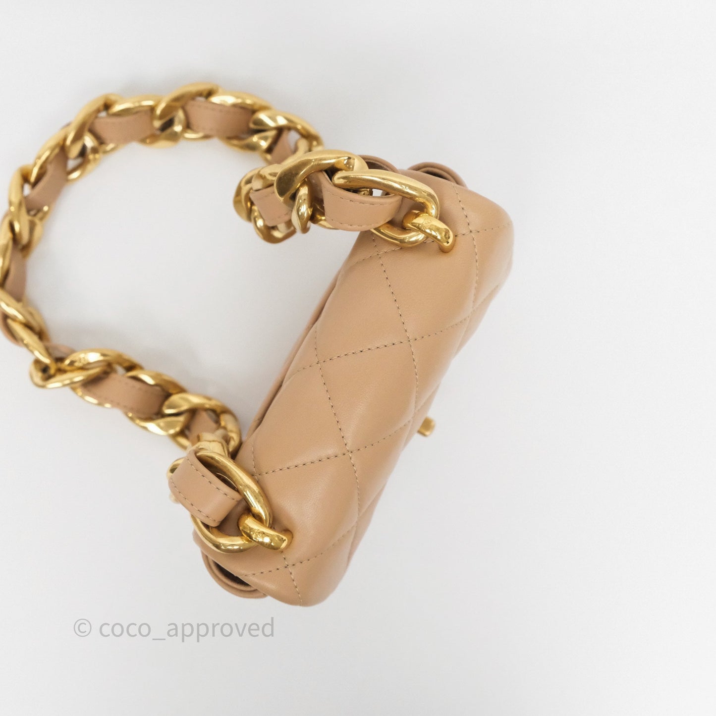 Chanel Mini CC Funky Town Flap Quilted Beige Lambskin Aged Gold Hardware