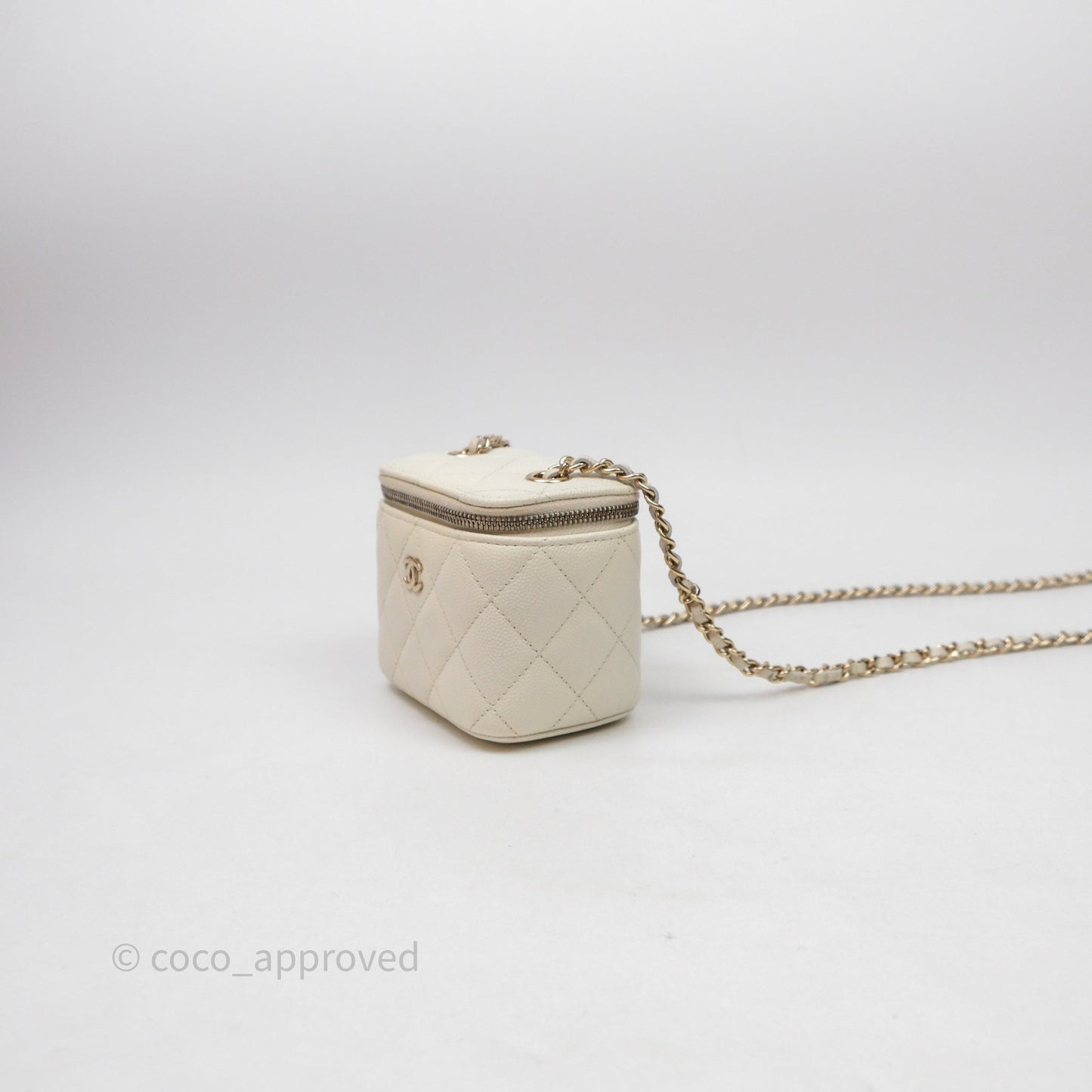 Chanel Mini Vanity With Chain White Caviar Gold Hardware