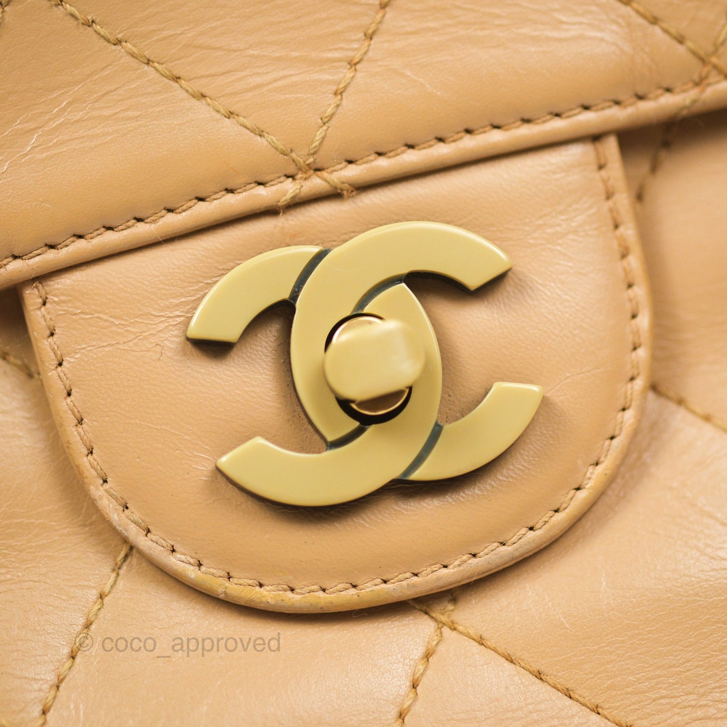 Chanel Vintage Jumbo Beige Flap Bag Lambskin Enamel Hardware
