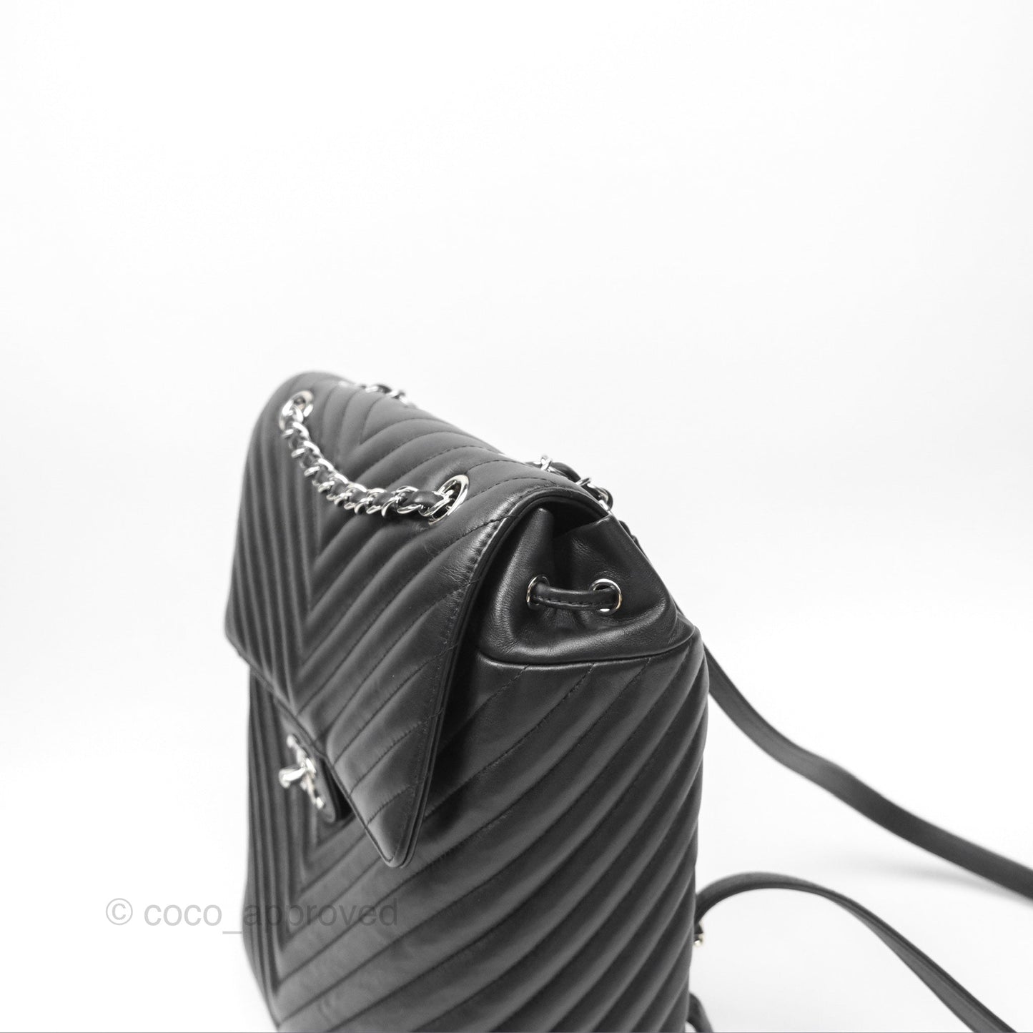 Chanel Medium Chevron Urban Spirit Backpack Black Calfskin Silver Hardware