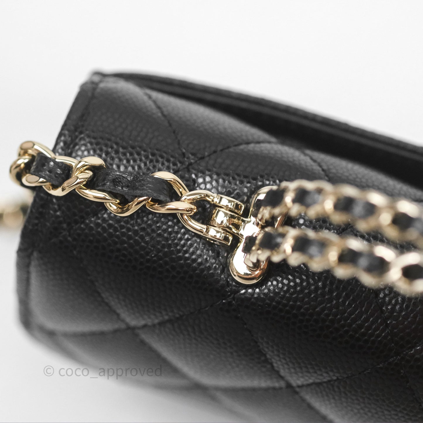 Chanel Top Handle Clutch with Chain Black Caviar Light Gold Hardware
