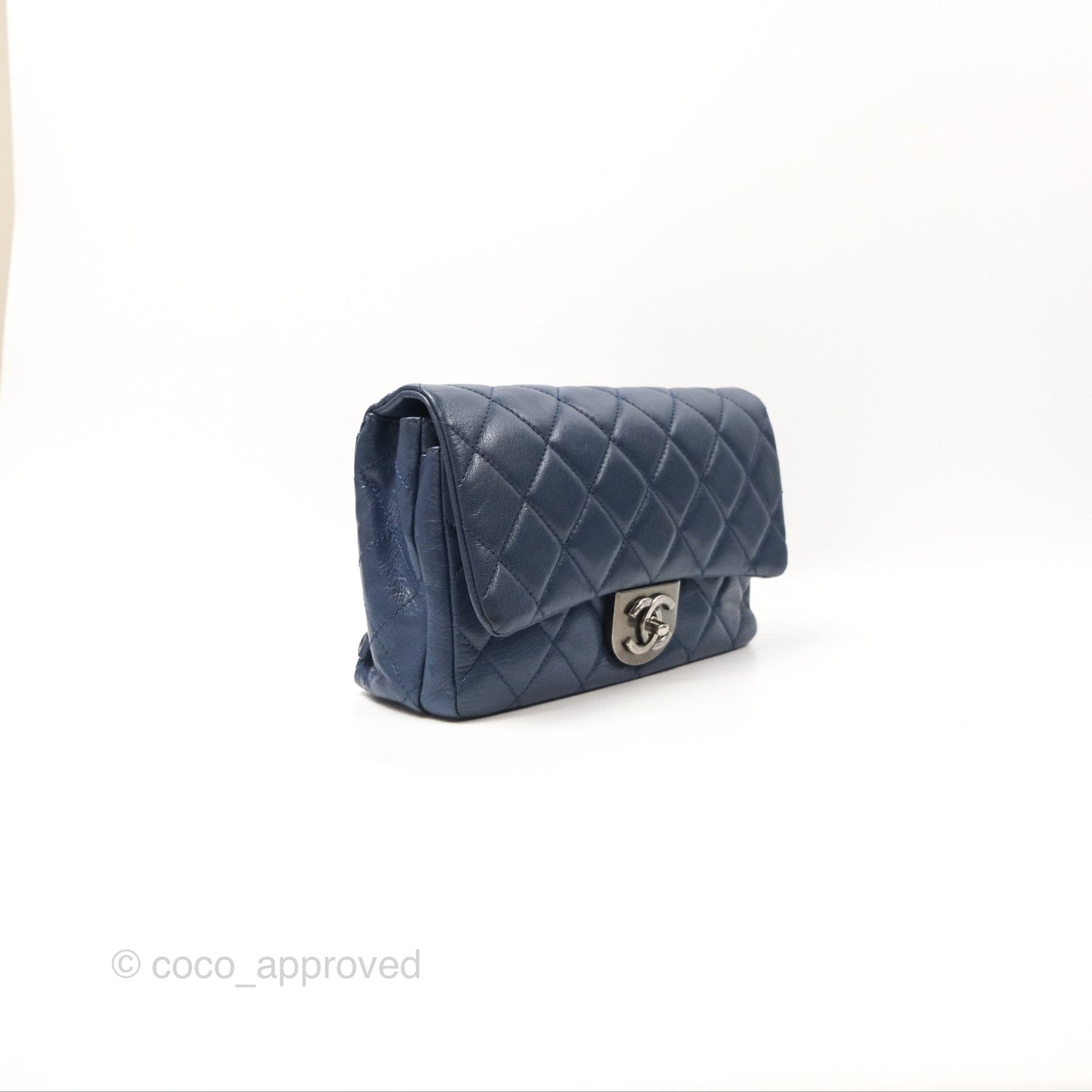 Chanel Quilted Small Double Carry Waist Chain Flap Dark Blue Shiny Goatskin