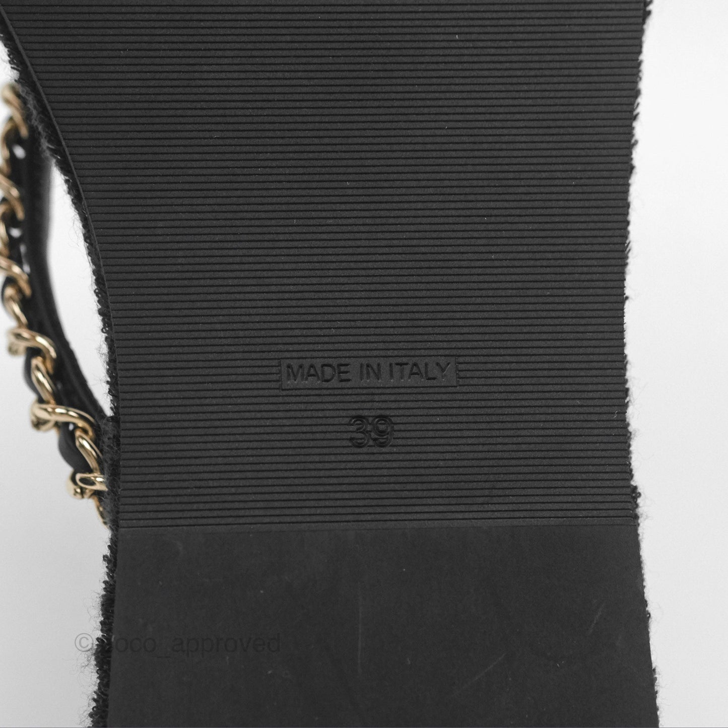 Chanel Chain Terry Slide Thong Sandals Black Size 39