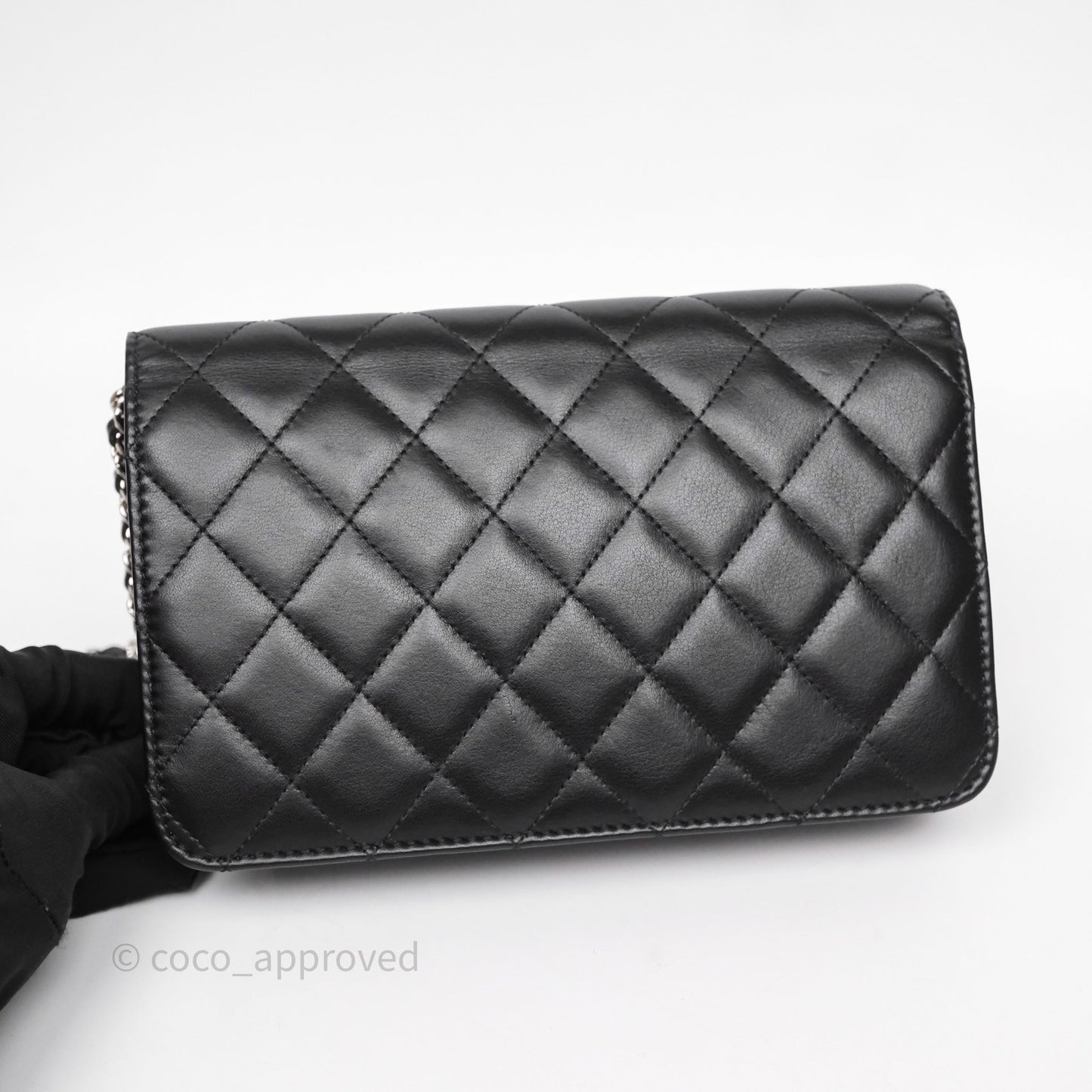 Chanel Cambon Line Wallet On Chain Black Lambskin Bag Silver Hardware