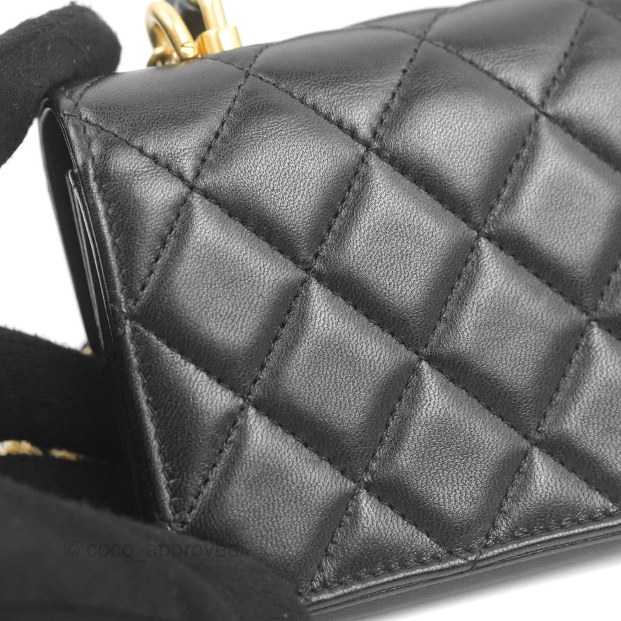 Chanel Mini Handle Flap Coin Purse With Chain Black Lambskin Gold Hardware