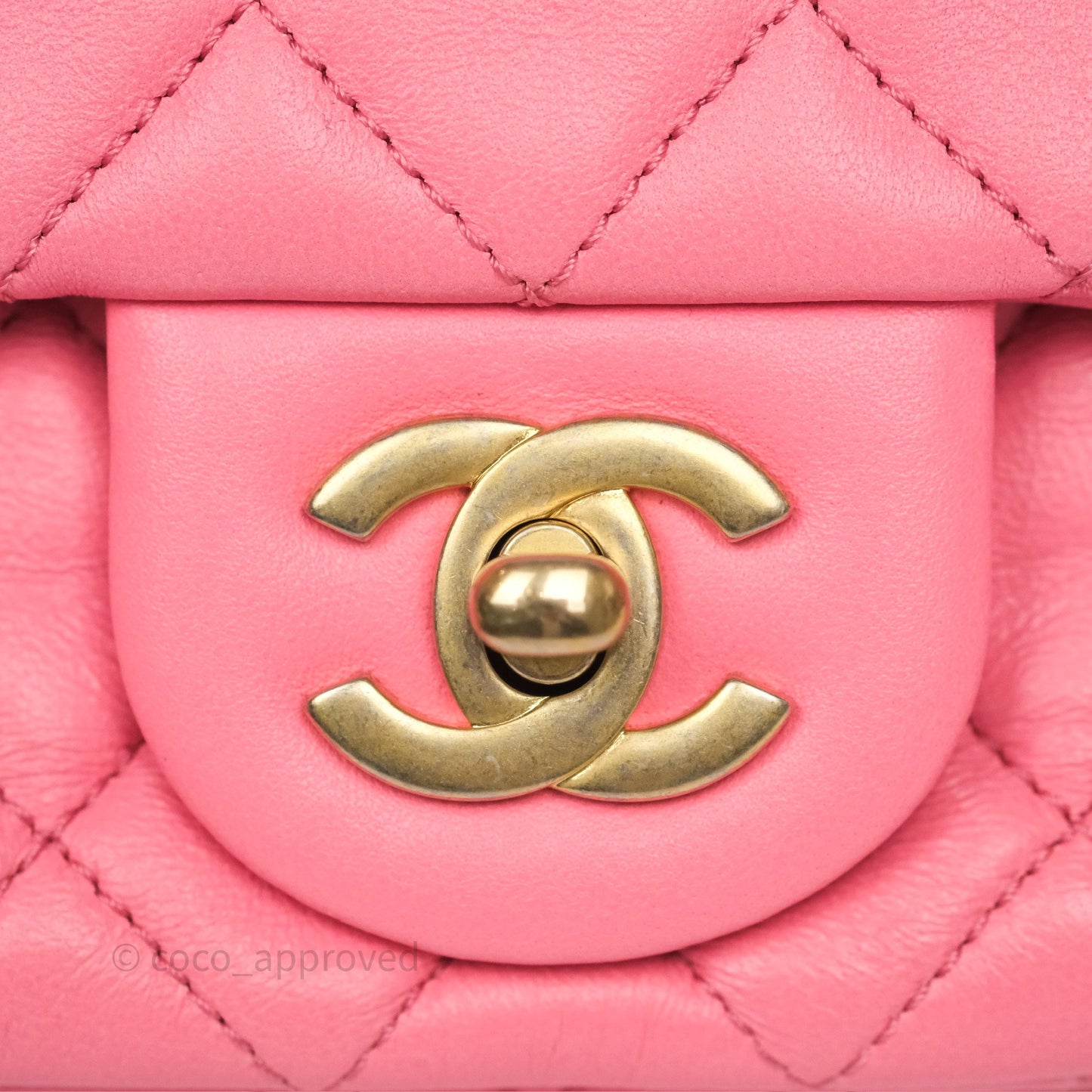Chanel Pearl Crush Mini Square Quilted Pink Lambskin Aged Gold Hardware