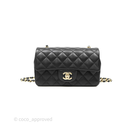 Chanel Mini Rectangular Black Lambskin Bag Gold Hardware