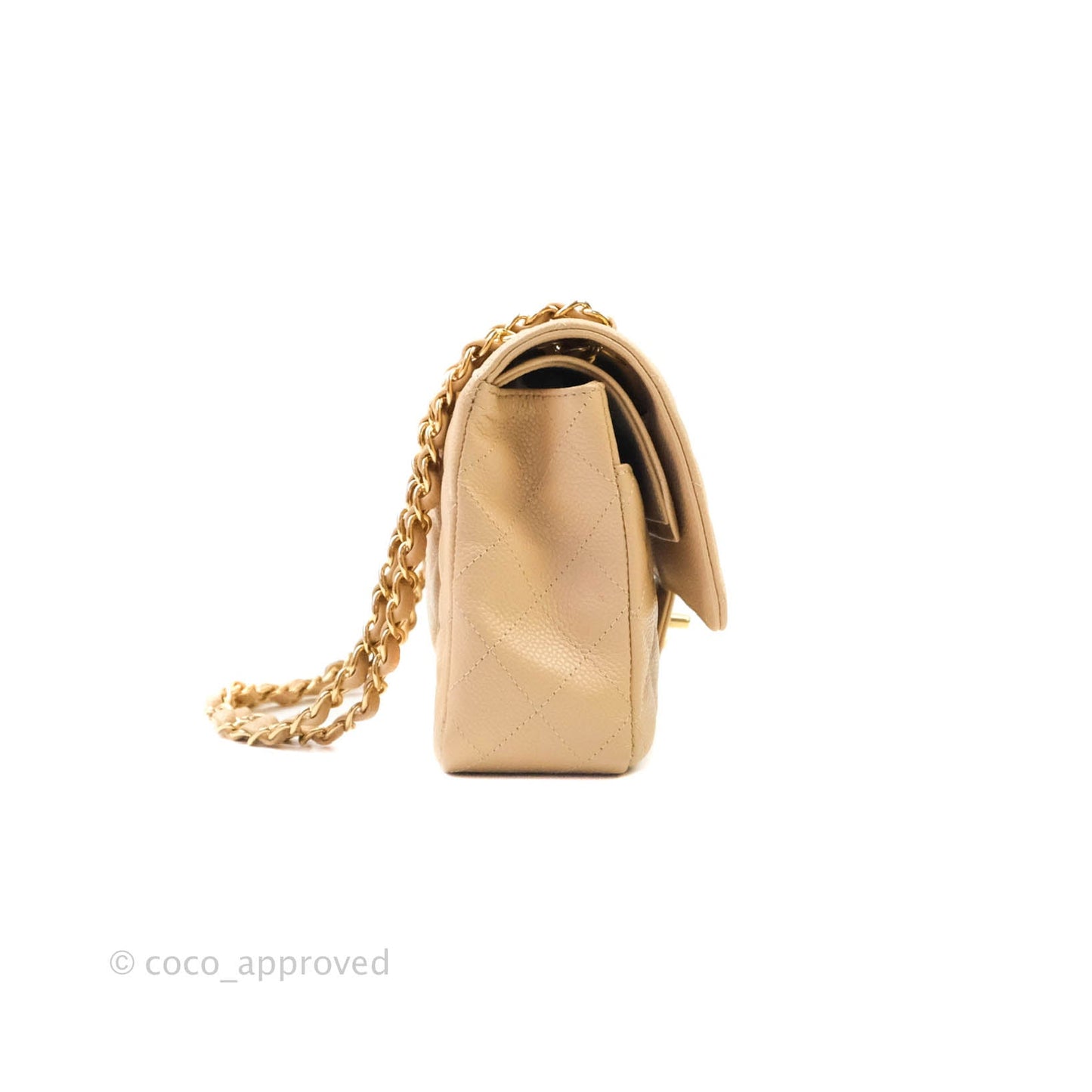 Chanel Classic M/L Medium Double Flap Beige Caviar Gold Hardware