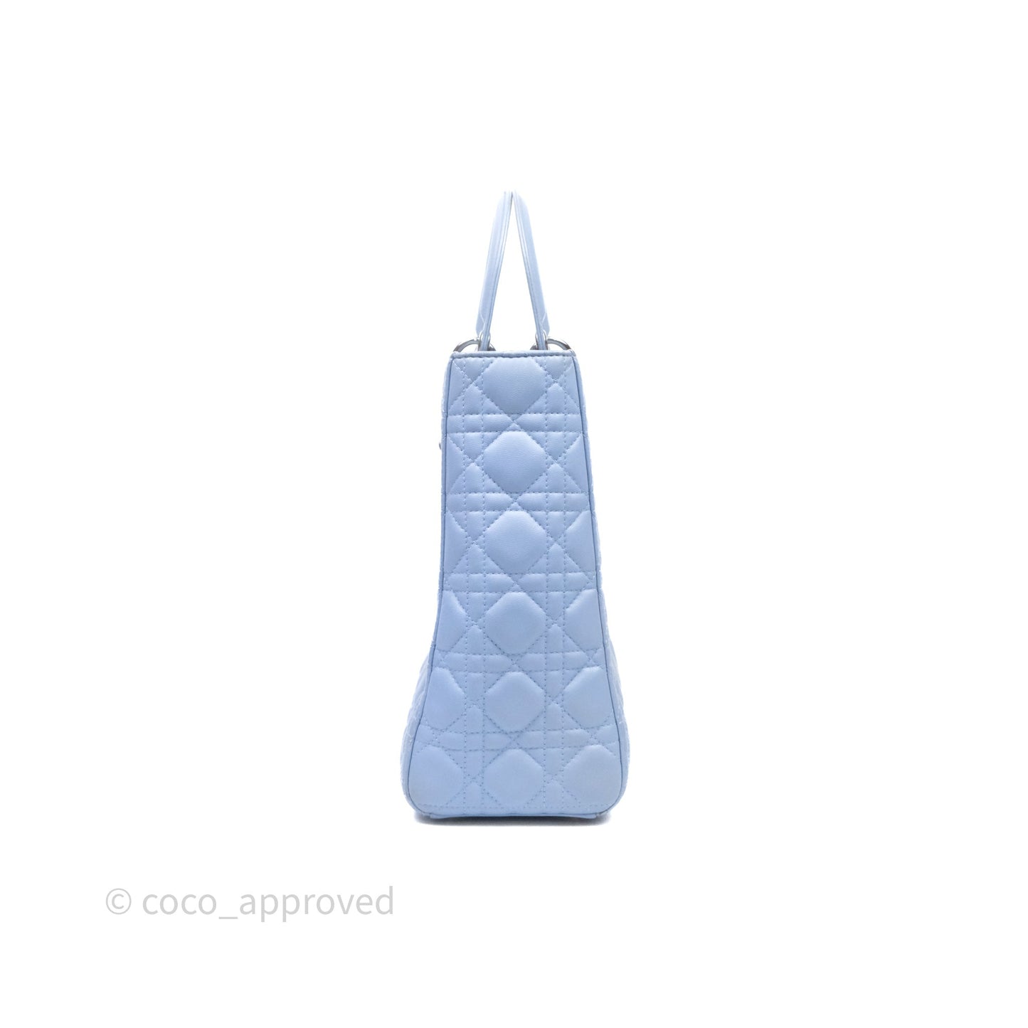 Christian Dior Large Lady Dior Cannage Blue Lambskin Silver Hardware