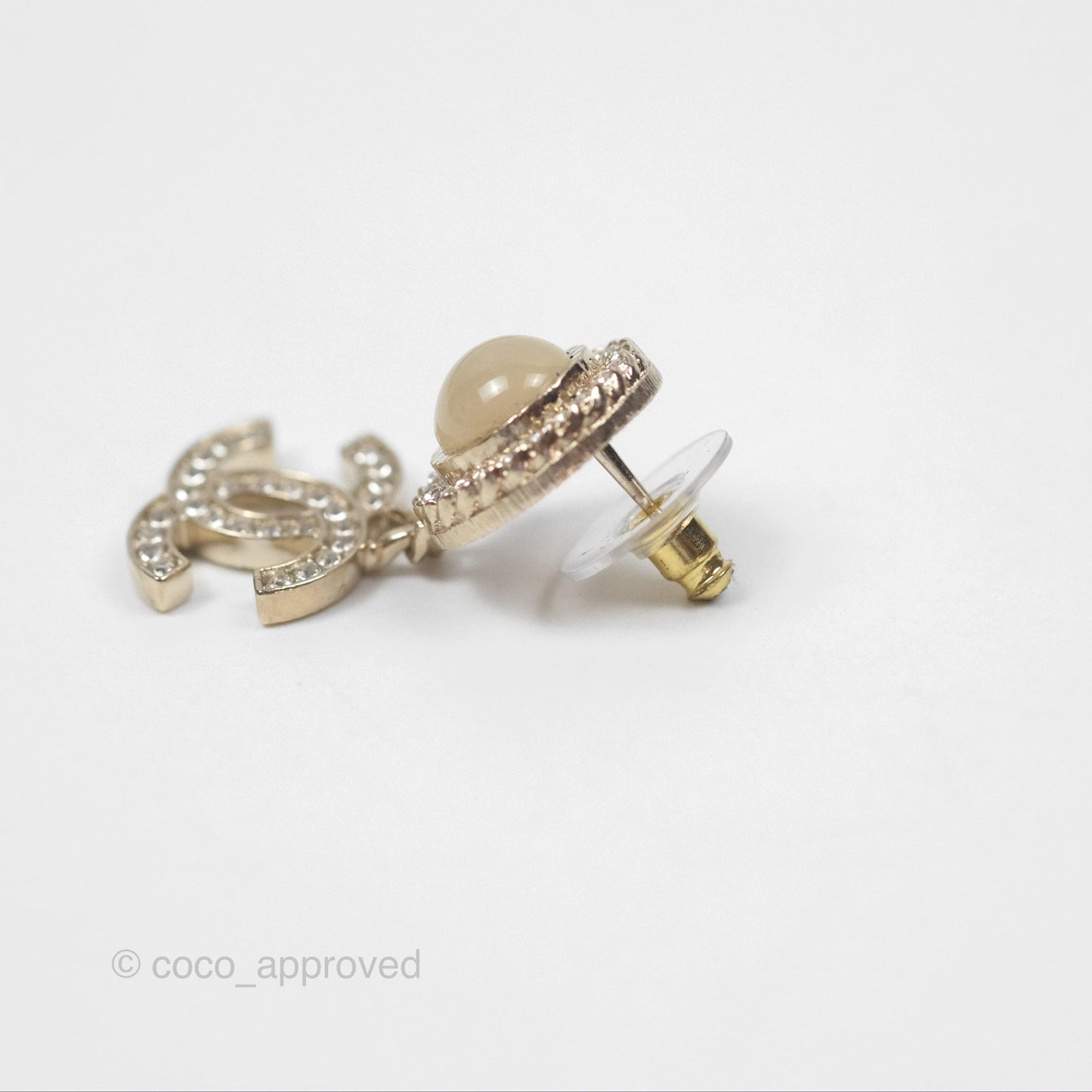 Chanel Round Resin Crystal CC Drop Earrings Gold Tone 21B