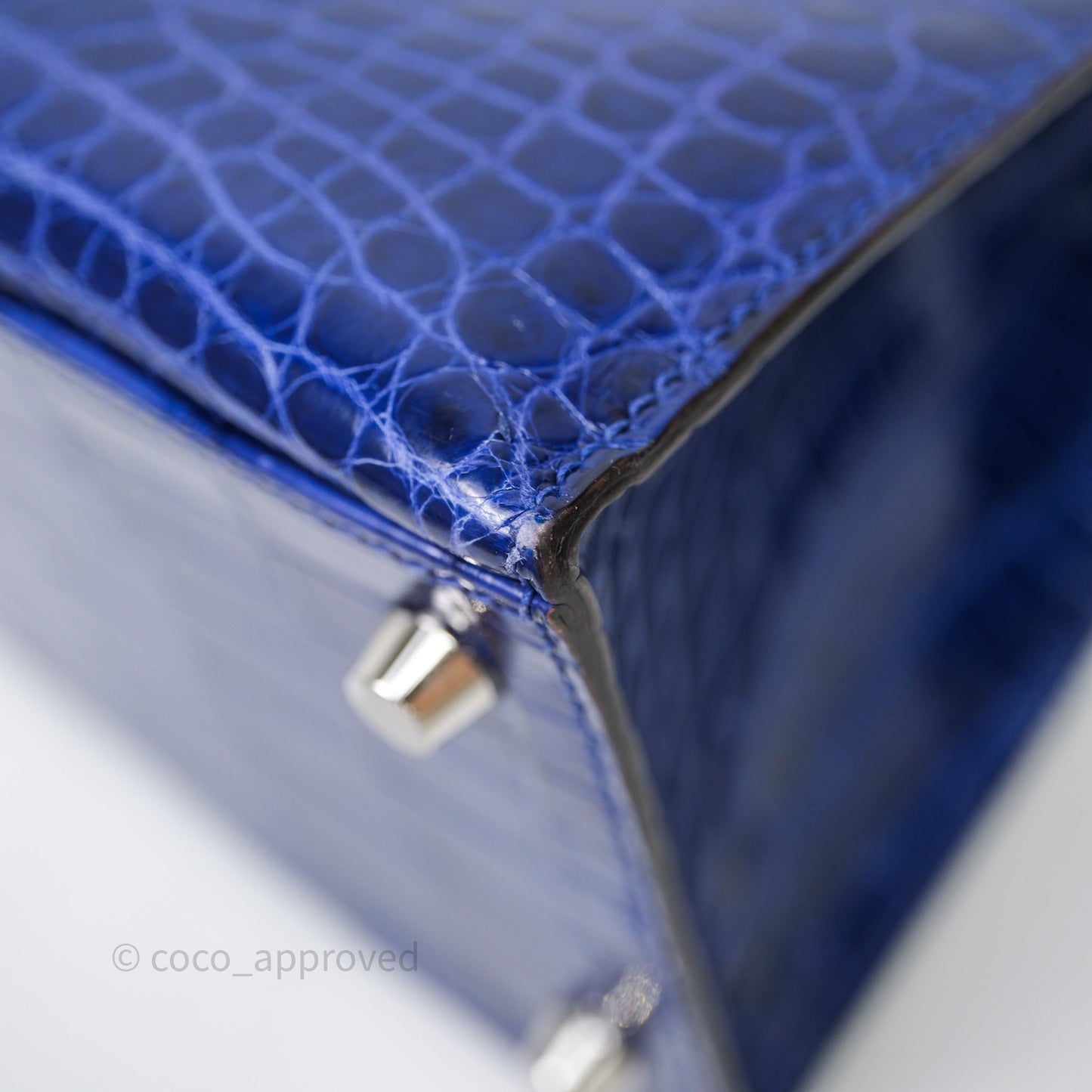 Hermès Kelly 28 Blue Croc Palladium Hardware