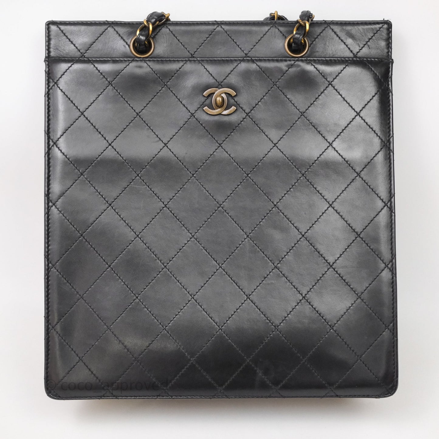 Chanel Vintage Tote Bag Quilted Black Lambskin Antique Gold Hardware