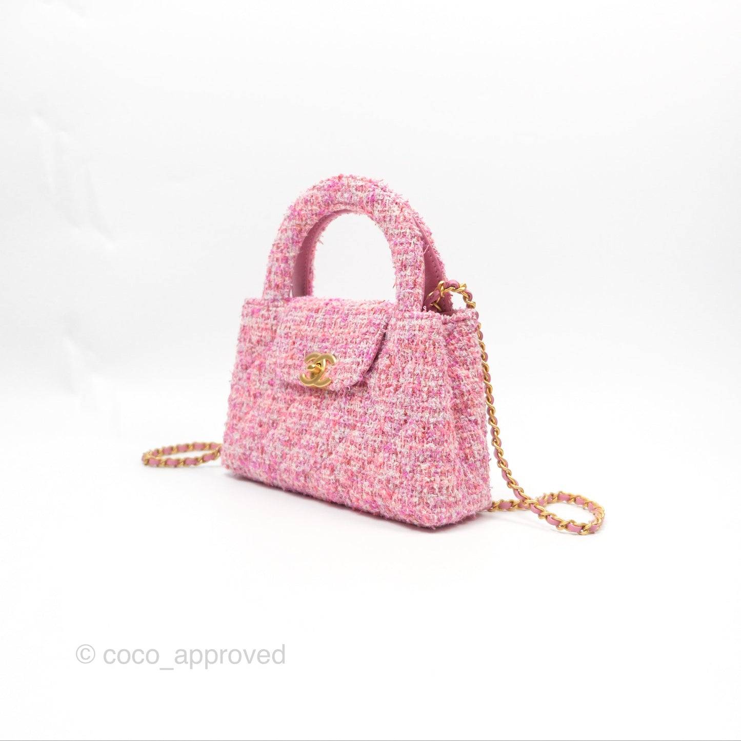 Chanel Kelly Bag Pink Tweed Aged Gold Hardware