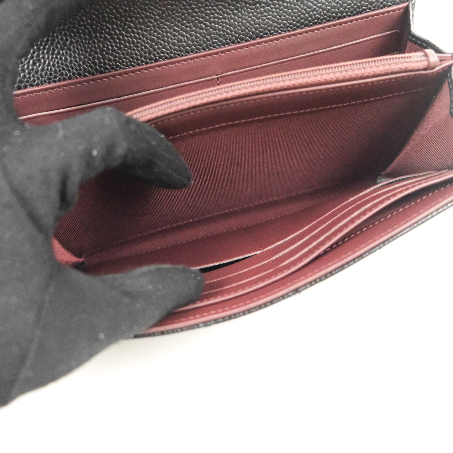 Chanel Quilted Classic Zip Long Wallet Black Caviar Silver Hardware