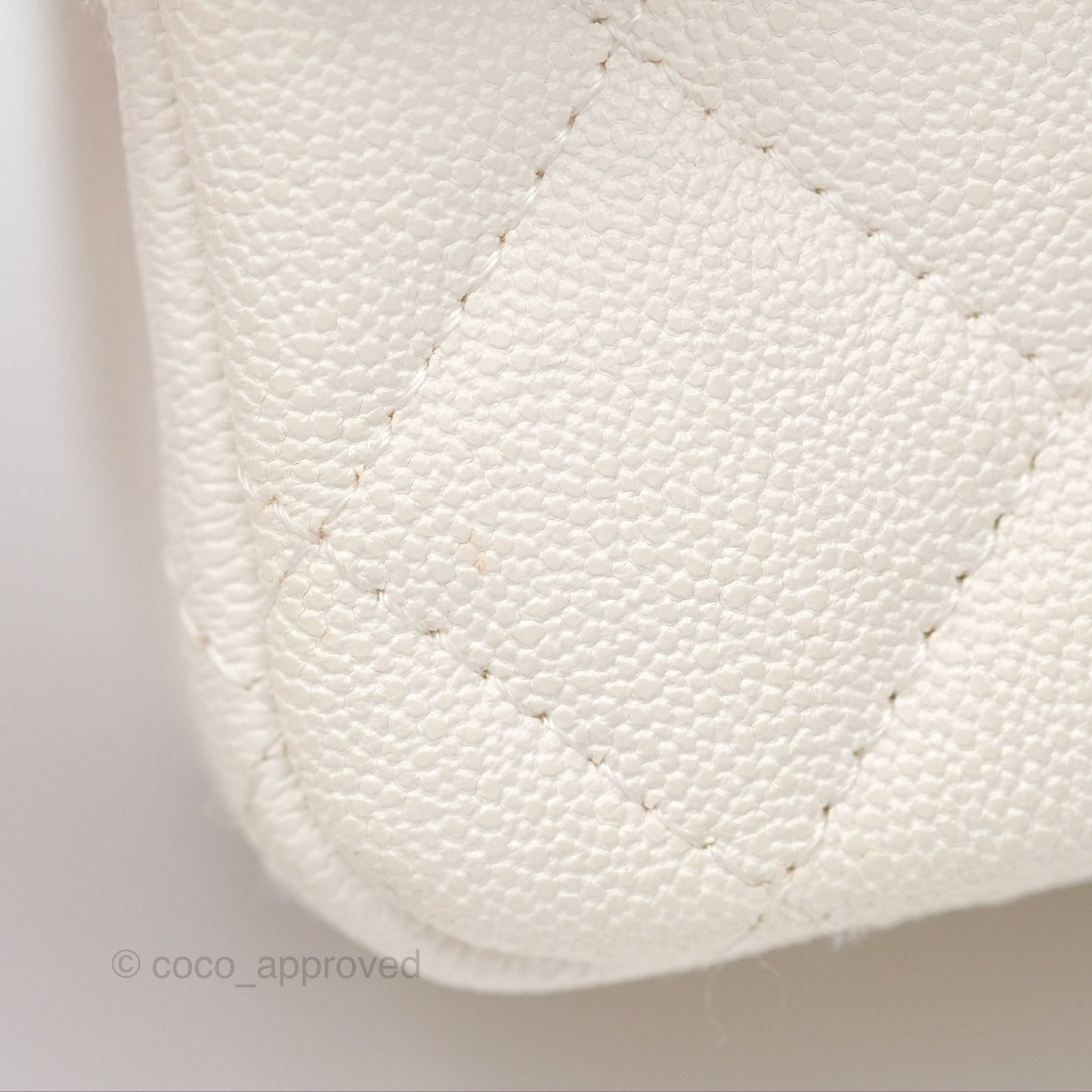 Chanel Top Handle Mini Rectangular Flap Bag Ivory White Caviar Aged Gold Hardware