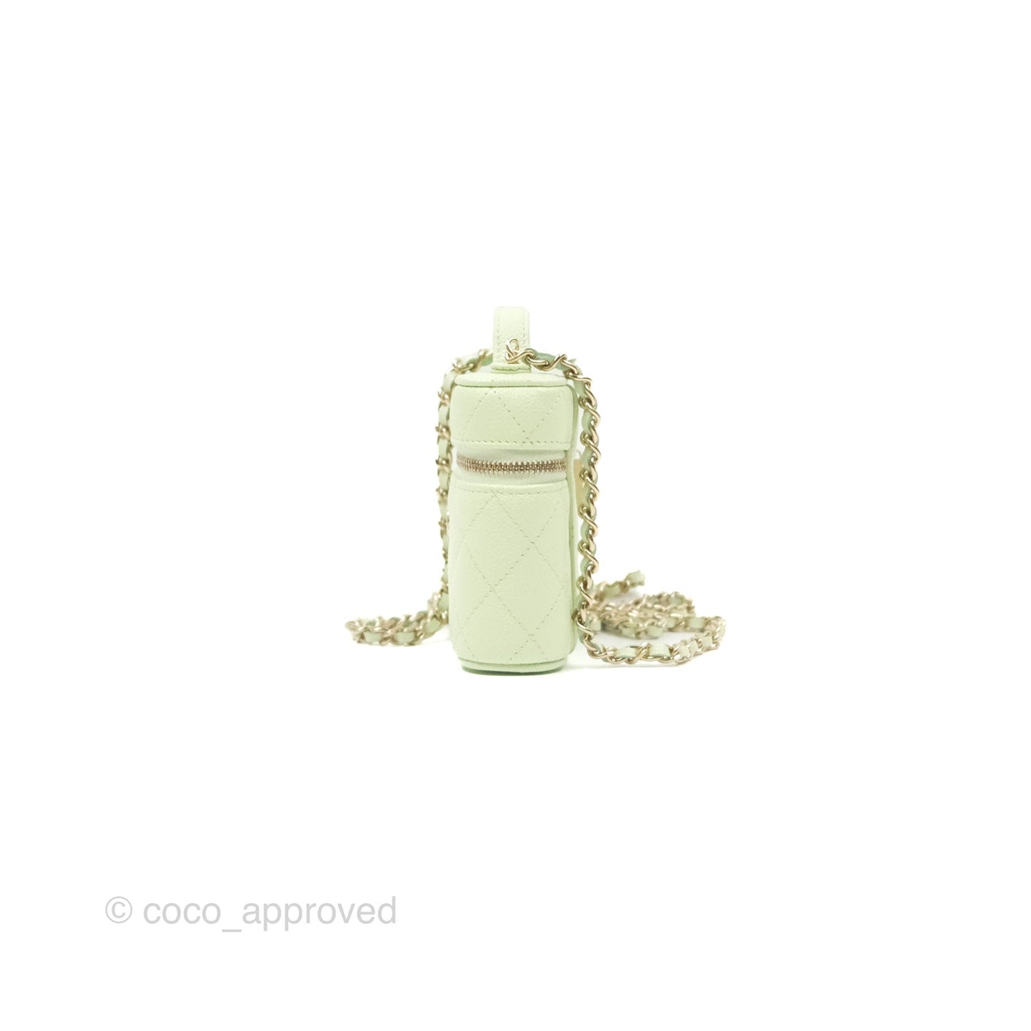 Chanel Quilted Small Handle With Care Vanity Case With Chain Green Caviar Gold Hardware