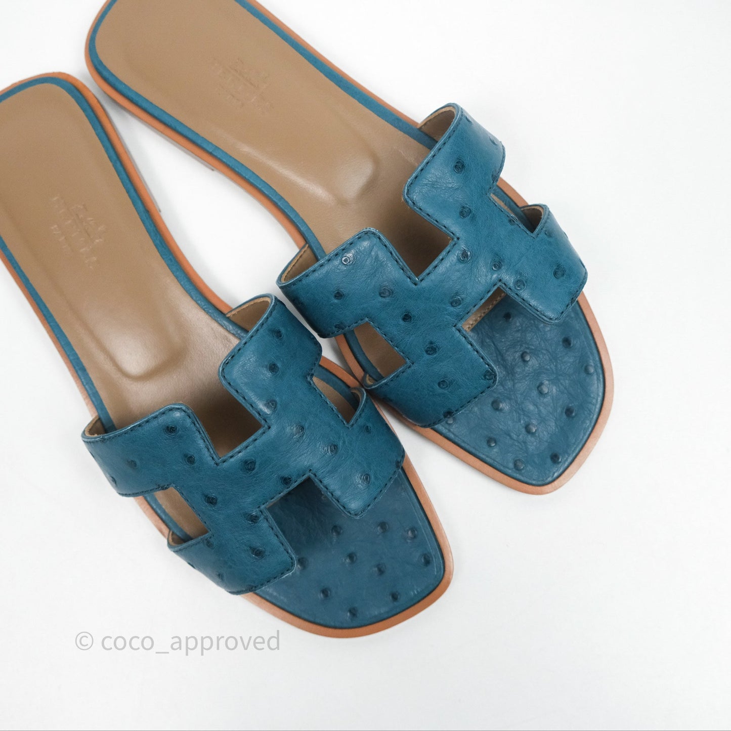 Hermès Oran Sandals in Blue Cobalt Ostrich Size 37