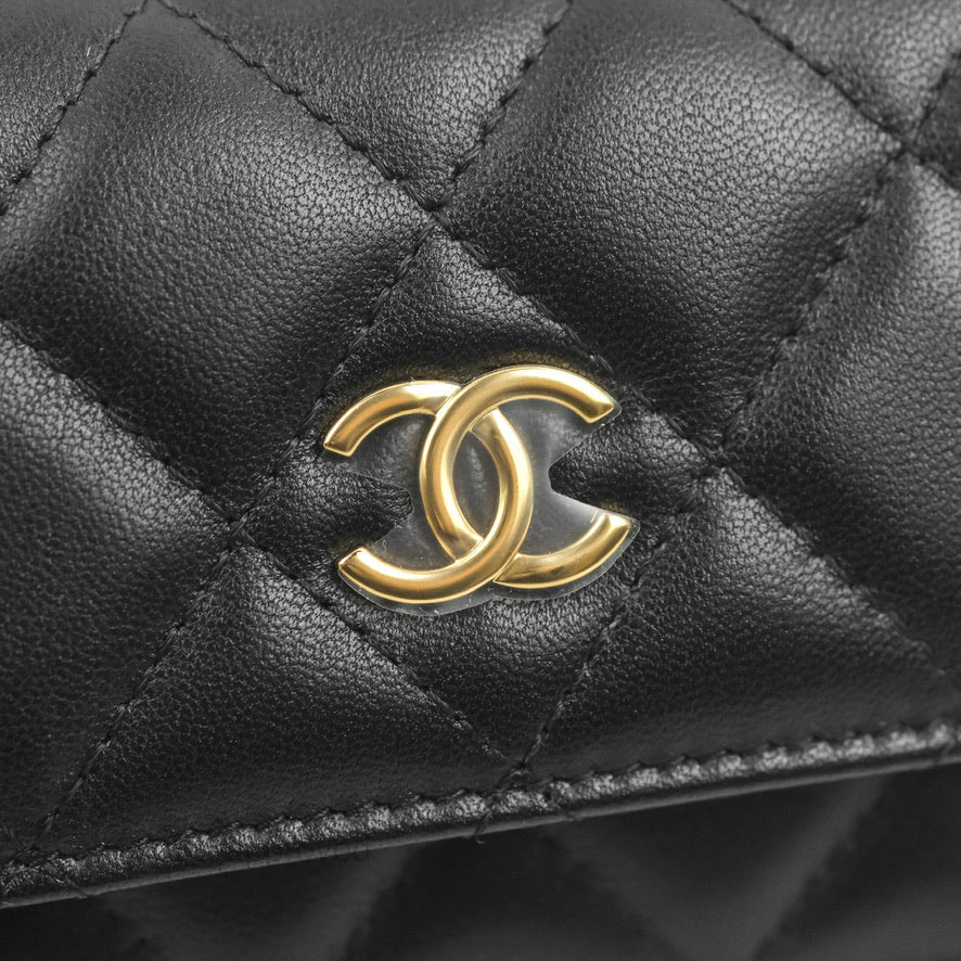 Chanel Flap Card Holder with Cuff Black Lambskin Gold Hardware