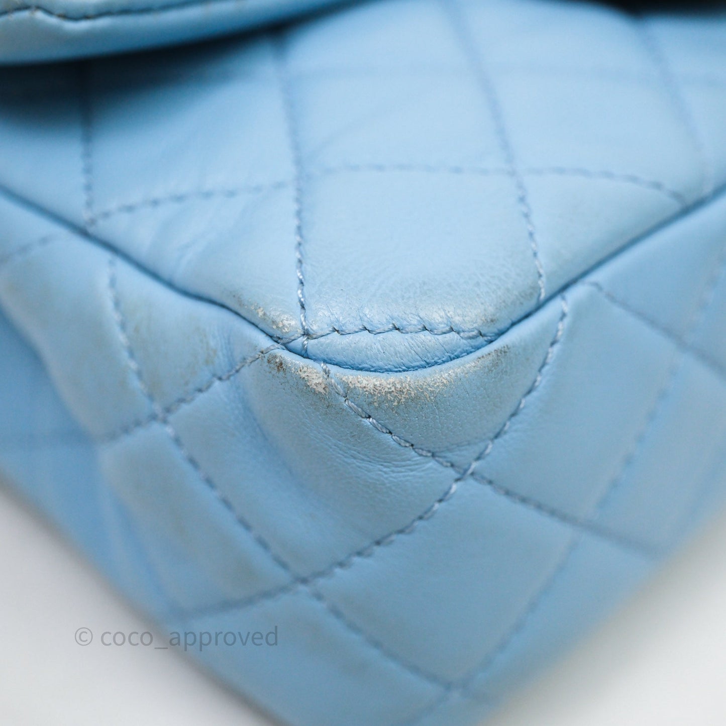 Chanel Mini Rectangular Pearl Crush Quilted Blue Lambskin Aged Gold Hardware