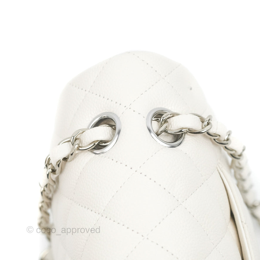 Chanel Classic M/L Medium Double Flap White Caviar Silver Hardware