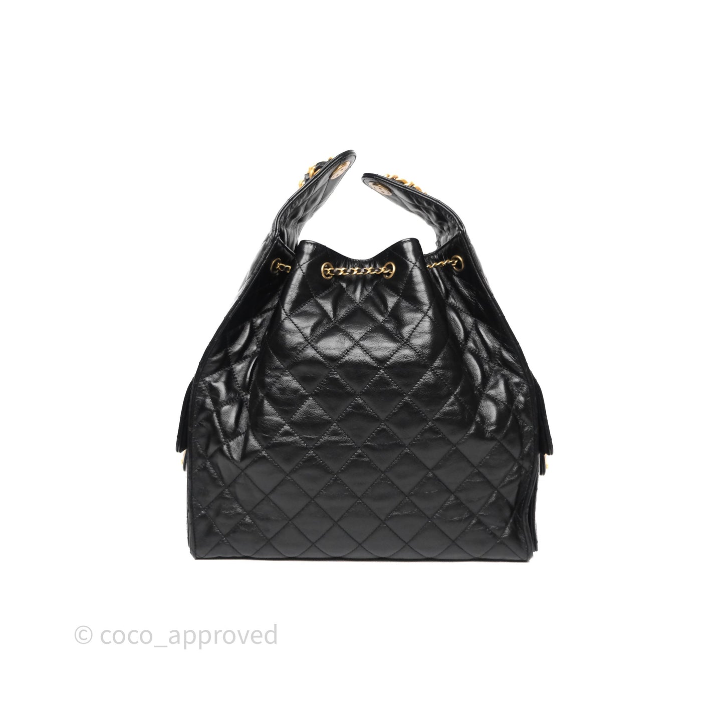 Chanel 25 Medium Black Crumpled Calfskin Aged Gold Hardware