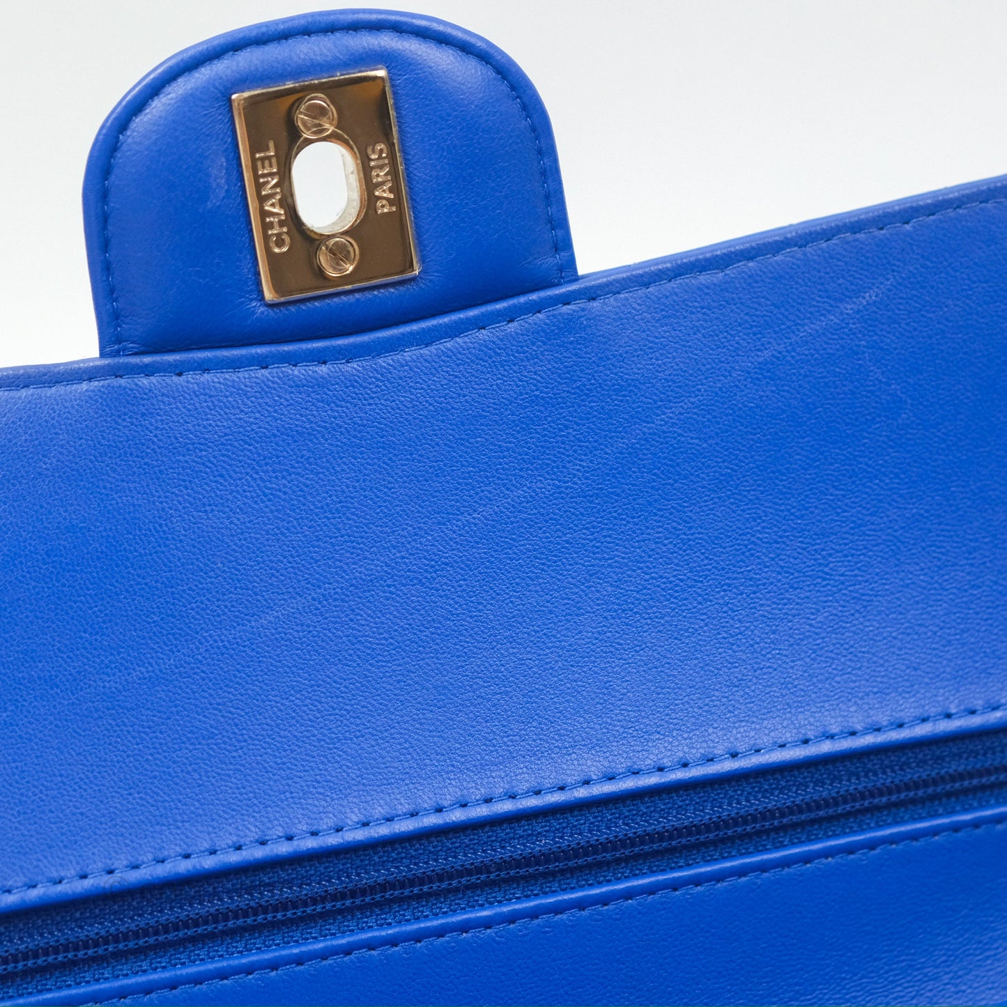 Chanel Medium Classic Flap Chevron Blue Lambskin Gold Hardware
