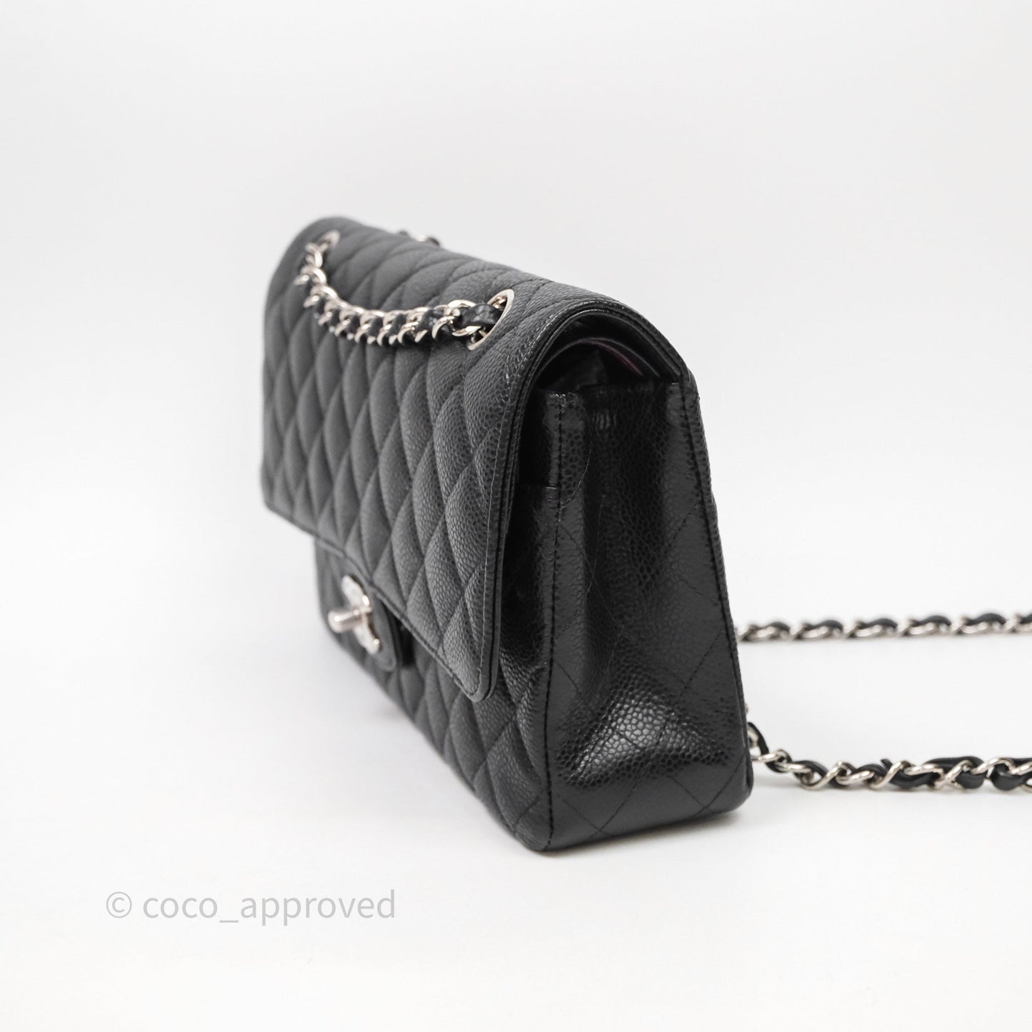 Chanel Classic M/L Medium Flap Quilted Black Caviar Silver Hardware