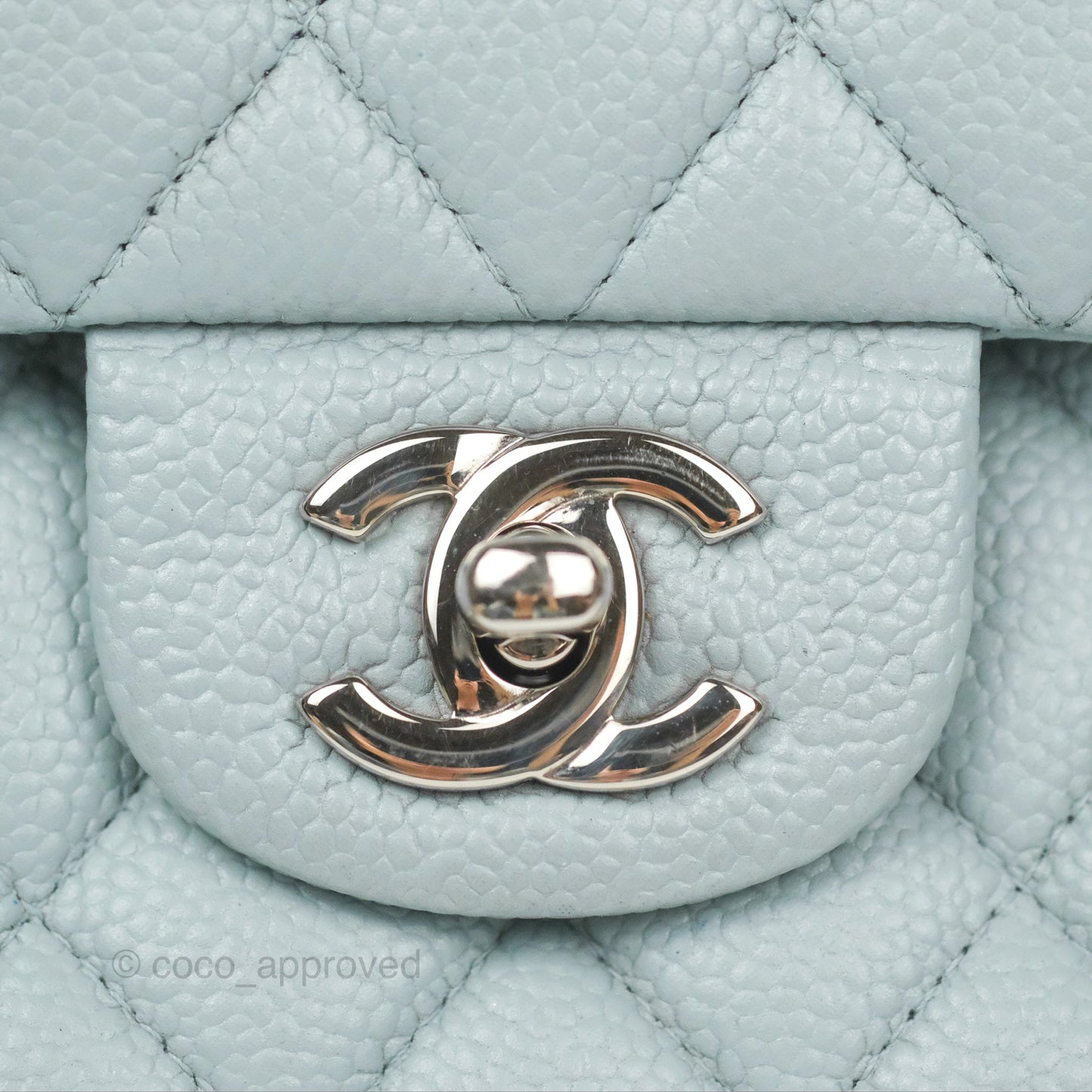 Chanel Classic M/L Medium Flap Quilted Light Grey Blue Caviar Silver Hardware