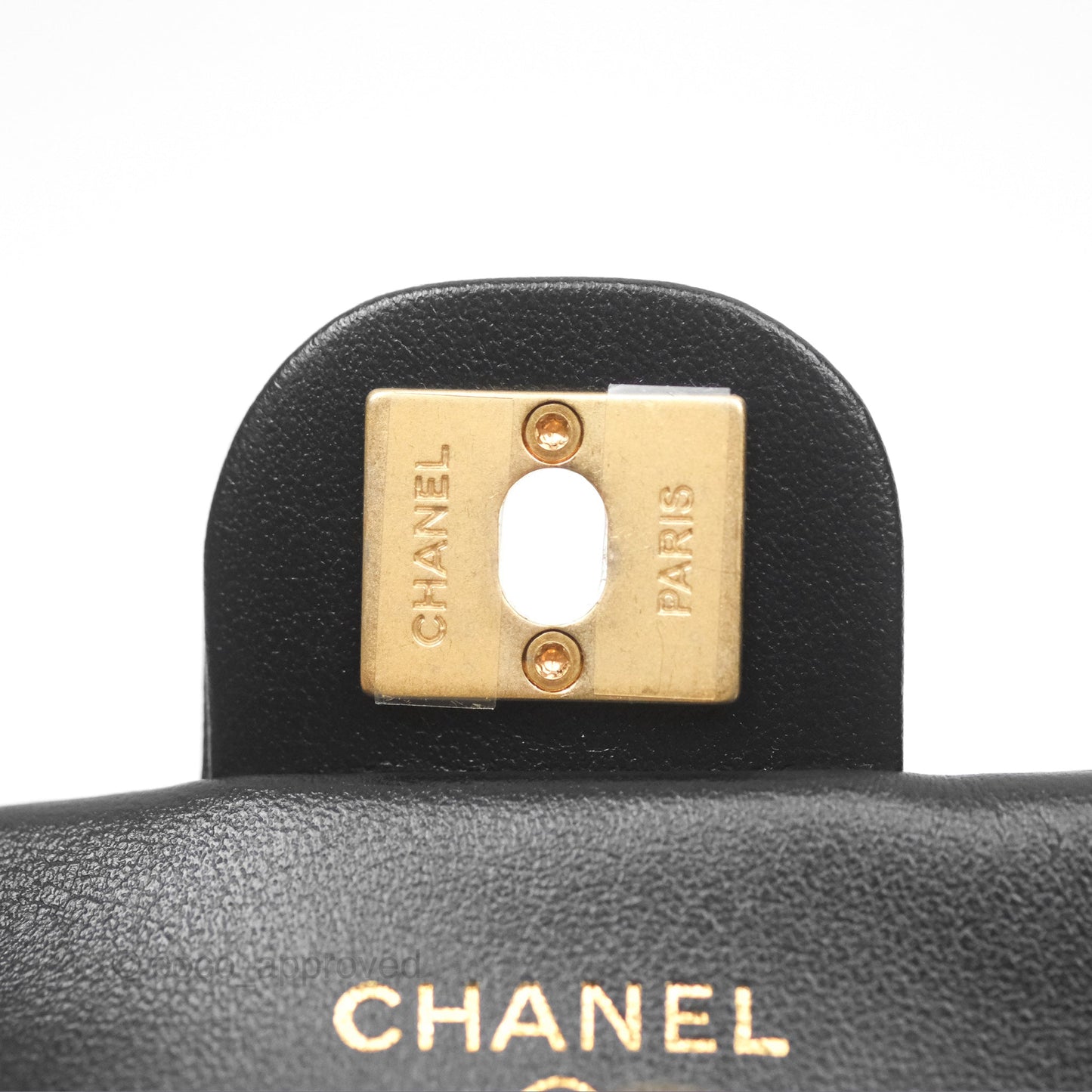 Chanel Lady Handle Flap Card Holder With Chain Black Calfskin Gold Hardware