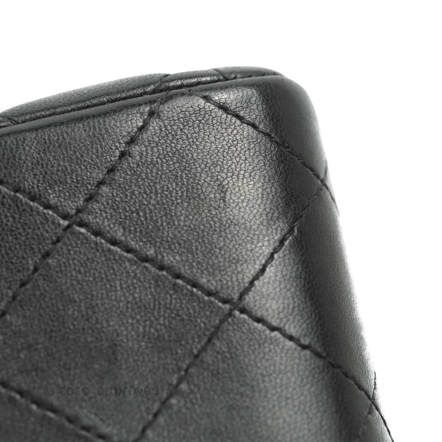 Chanel Classic M/L Medium Double Flap Black Lambskin Silver Hardware