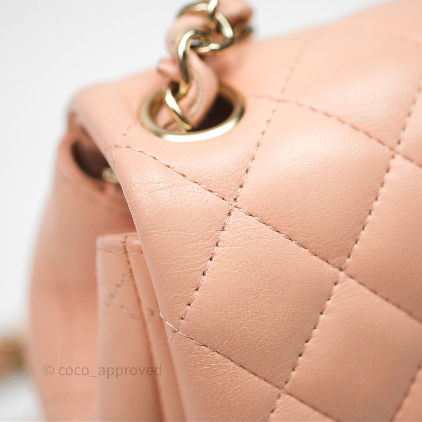 Chanel Mini Square Flap Quilted Beige Pink Lambskin Gold Hardware