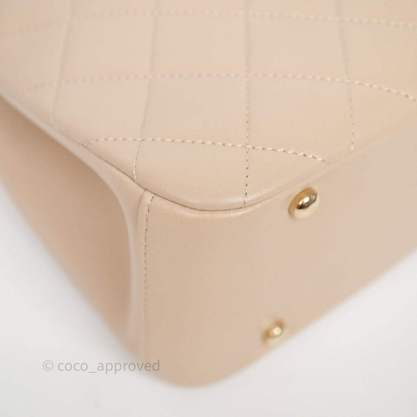 Chanel Quilted Top Handle Carry Chic Bag Beige Lambskin Gold Hardware