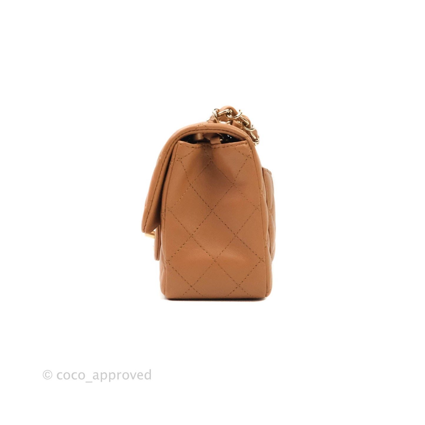 Chanel Classic Quilted Mini Square Caramel Dark Beige Lambskin Gold Hardware