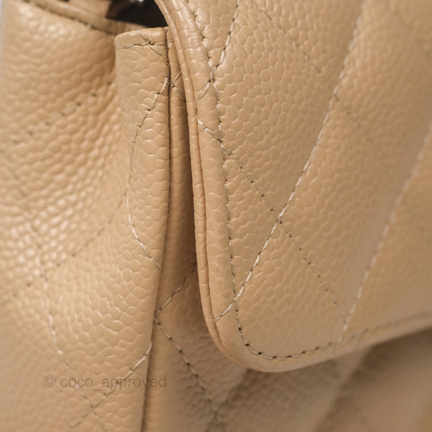 Chanel Quilted East West Flap Beige Caviar Silver Hardware