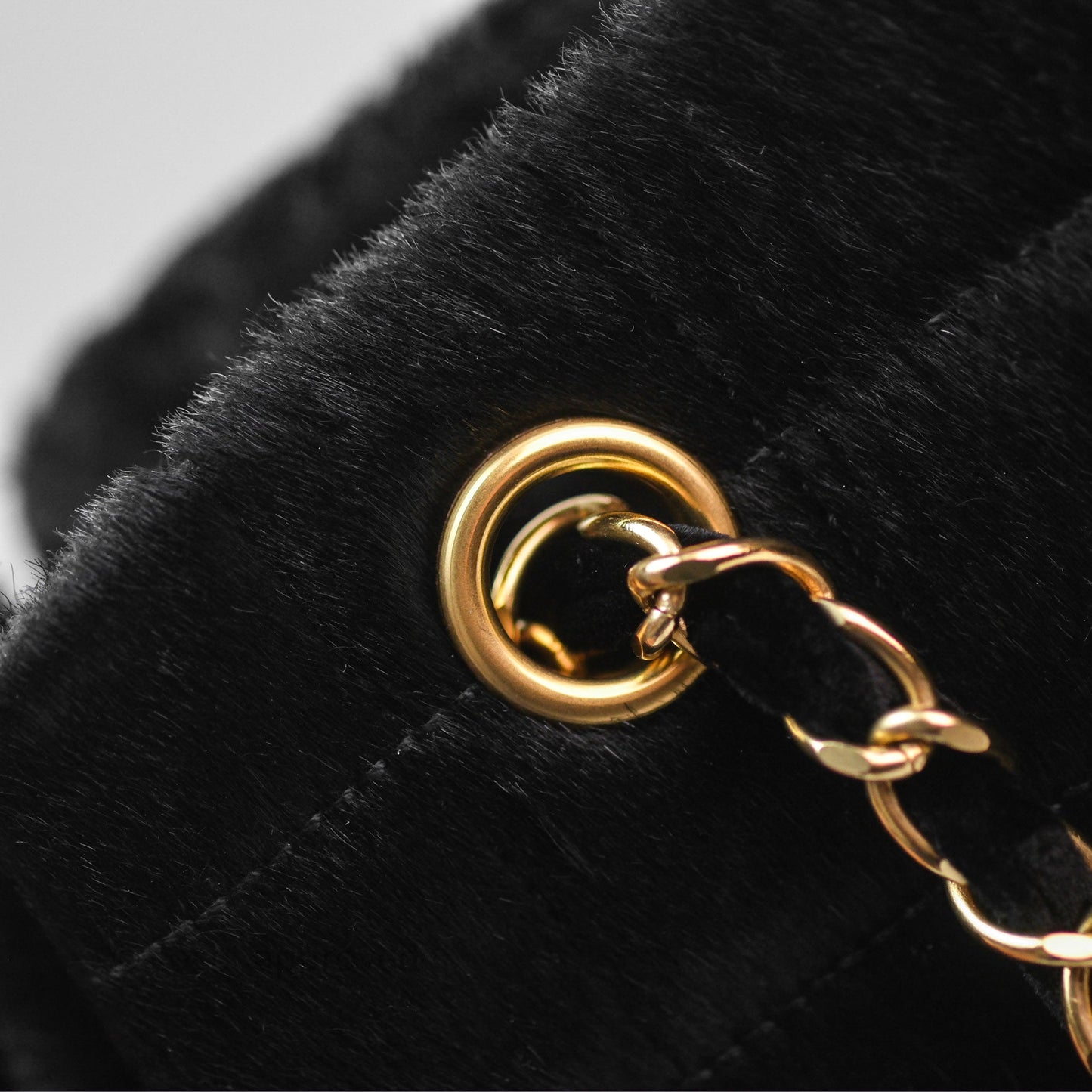 Chanel Vintage Quilted Drawstring Tote Bag Pony Hair Velvet Gold Hardware