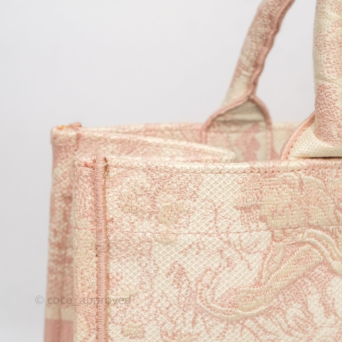 Christian Dior Medium Book Tote Ecru and Pink Toile de Jouy Embroidery