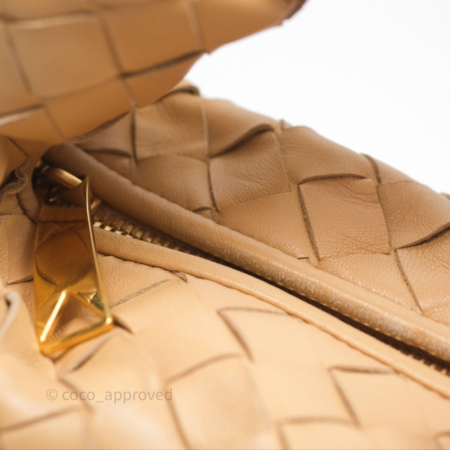 Bottega Veneta Mini Jodie Clutch Bag Intrecciato Almond Lambskin Gold Hardware