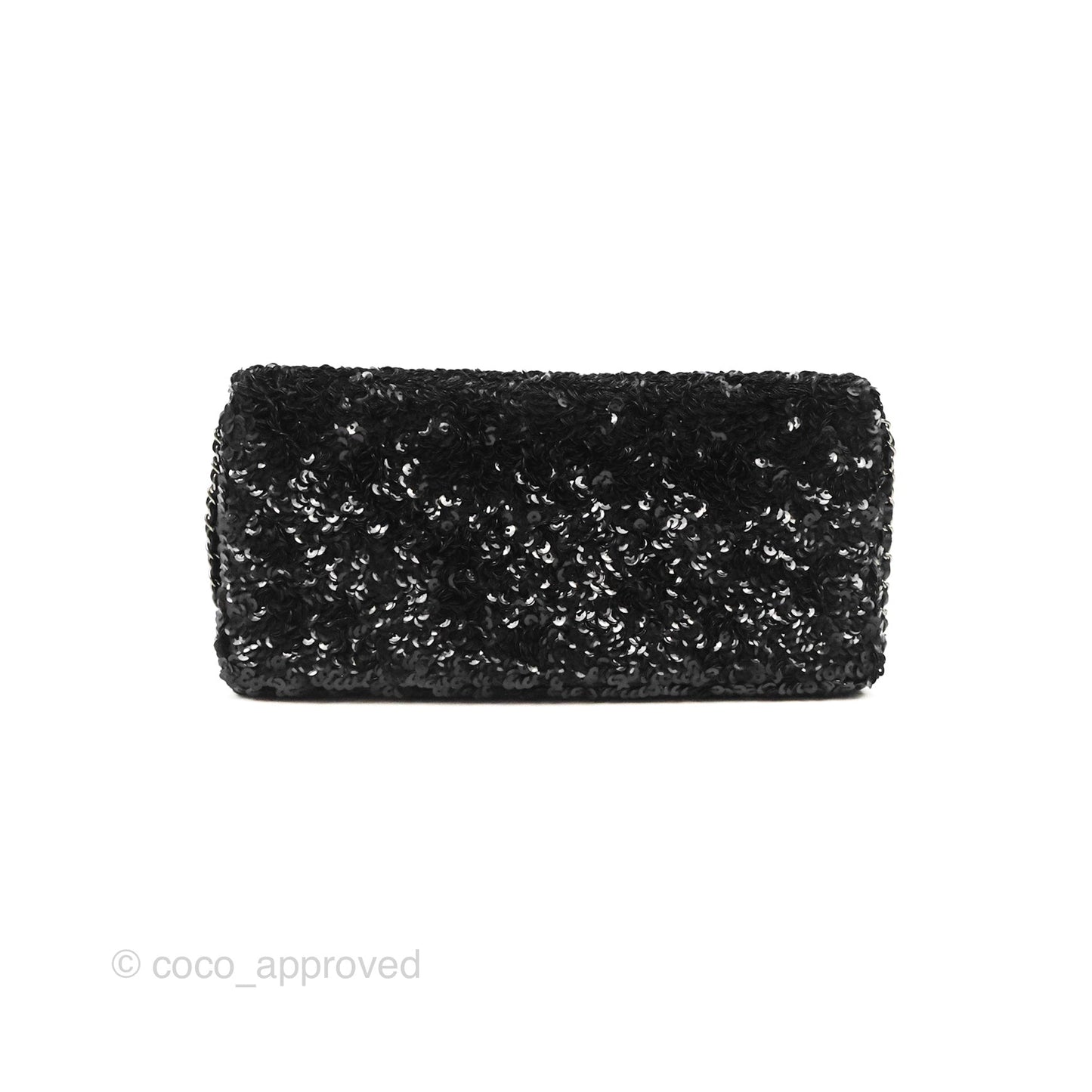 Chanel East West Flap Bag Black Sequin Dark Silver Hardware
