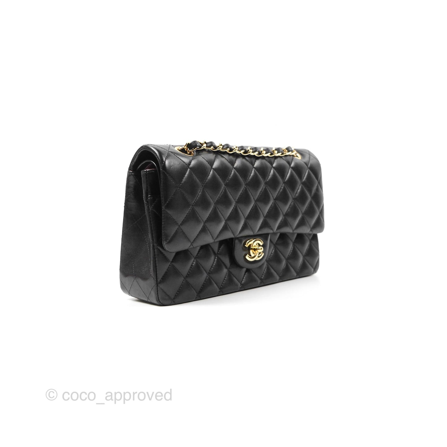 Chanel Classic M/L Medium Flap Quilted Black Lambskin Gold Hardware
