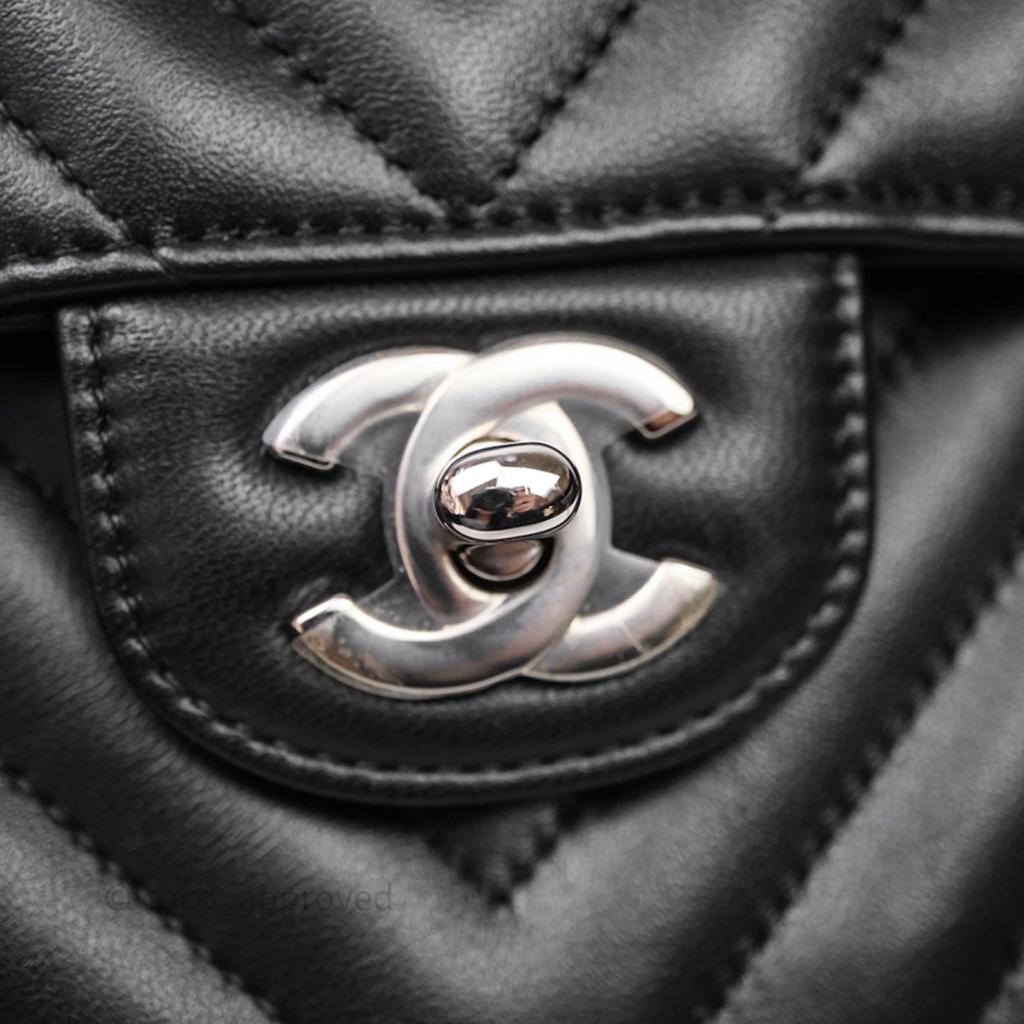 Chanel Small Classic Chevron Flap Black Lambskin Silver Hardware