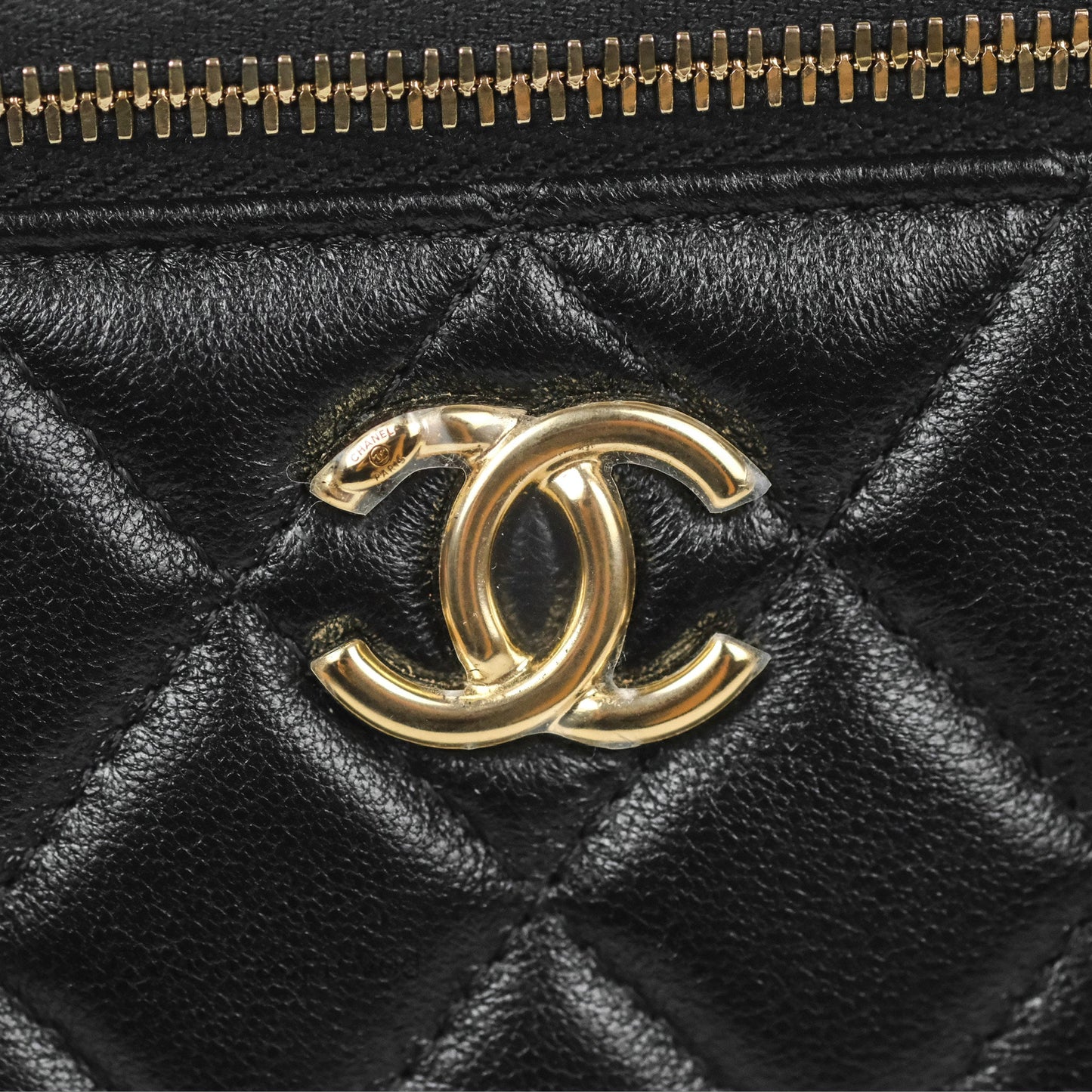 Chanel Vanity Rectangular Top Handle Black Lambskin Gold Hardware