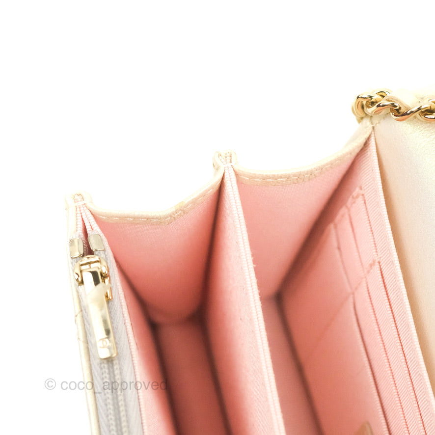 Chanel Quilted Mini Wallet on Chain WOC Iridescent Ivory Gold Hardware 20B
