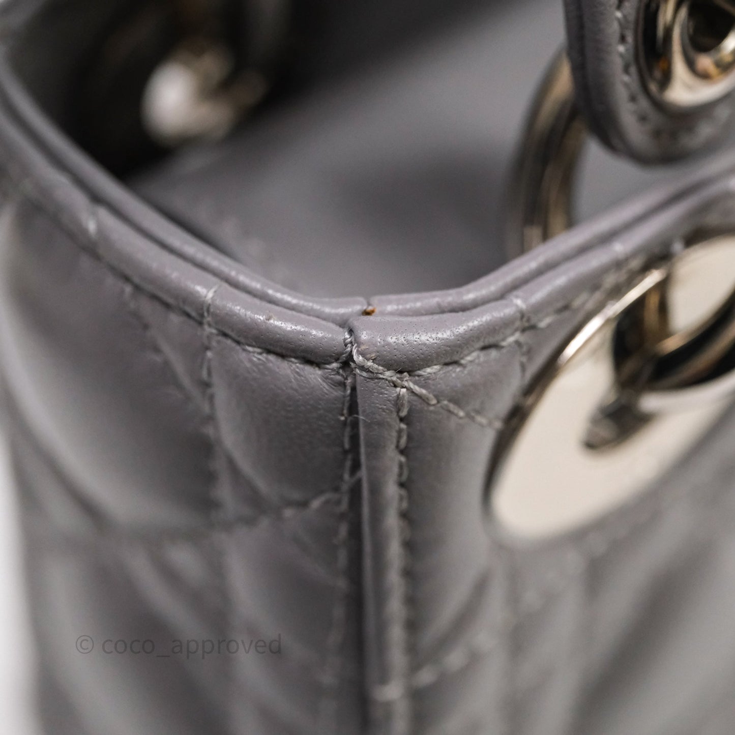 Christian Dior Mini Lady Dior Lambskin Cannage Grey Silver Hardware