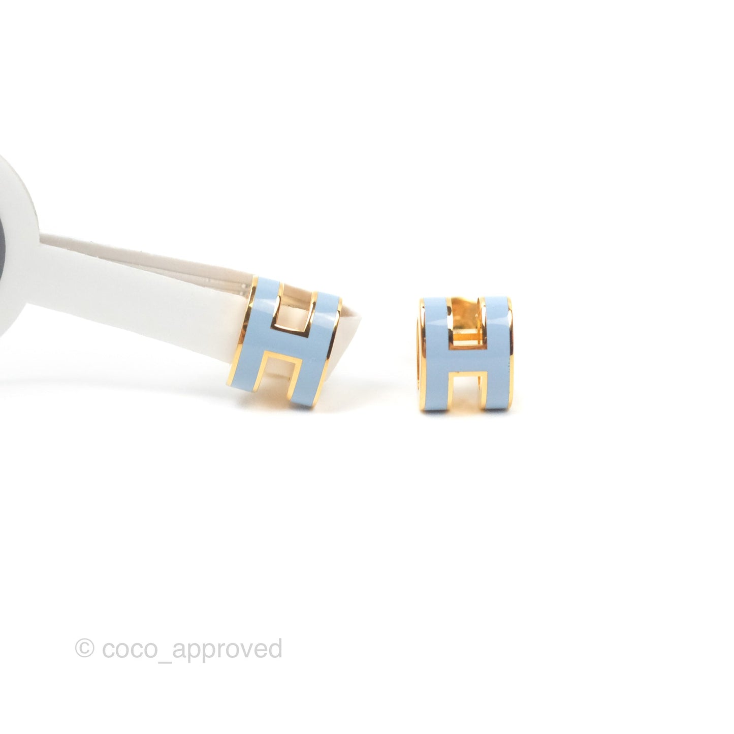 Hermès Mini Pop H Earrings Bleu Lin Gold Hardware