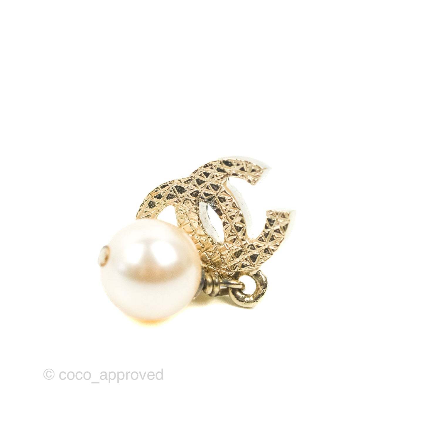 Chanel CC Pearl Drop Earrings Gold 13V