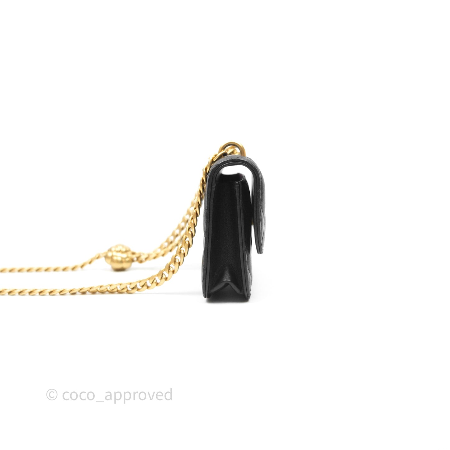 Chanel Mini Clutch With Chain Camellia Adjustable Black Lambskin Aged Gold Hardware
